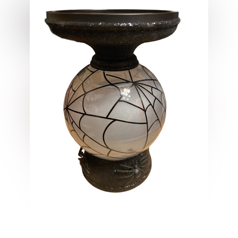 Spider Web Design Candle Holder with flying 🦇 that fly when turned on!